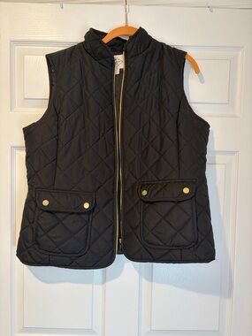 St. John's Bay Black Quilted Vest with Gold Zipper